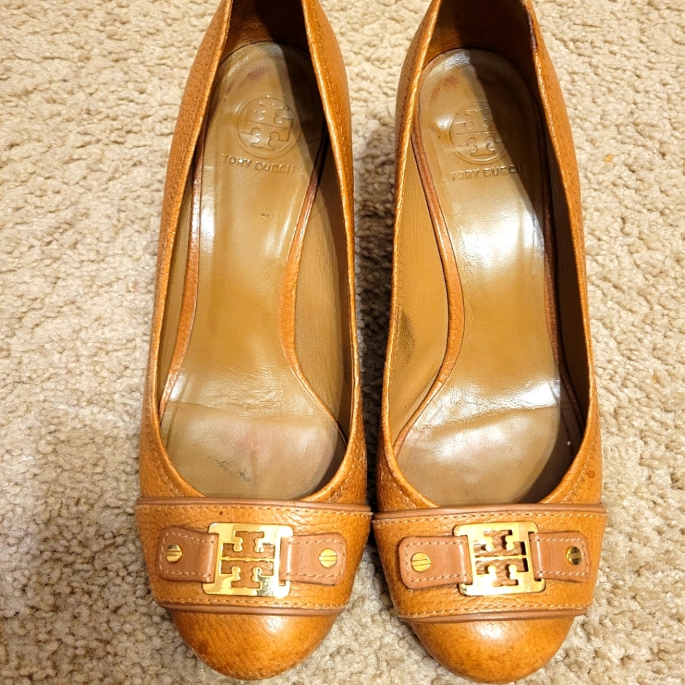 Tory Burch Brown Wedges with Gold Accent